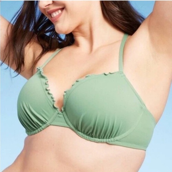 Shade & Shore Other - Shade & Shore Women's Lightly Lined Ruffle Bikini Top Green Size 36D